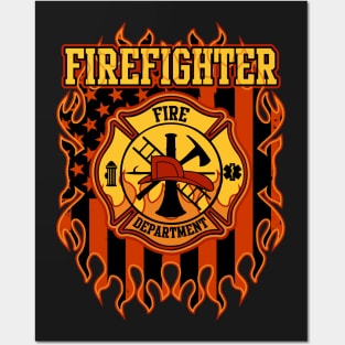 Fire Department Fire Badge and Flag Posters and Art